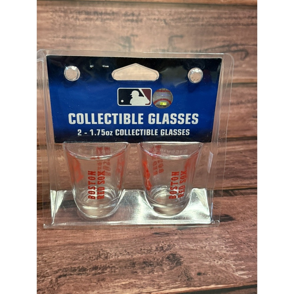 MLB Boston Red Sox Logo  1.75 oz 2 pk Collectible Shot Glasses By Boelter New